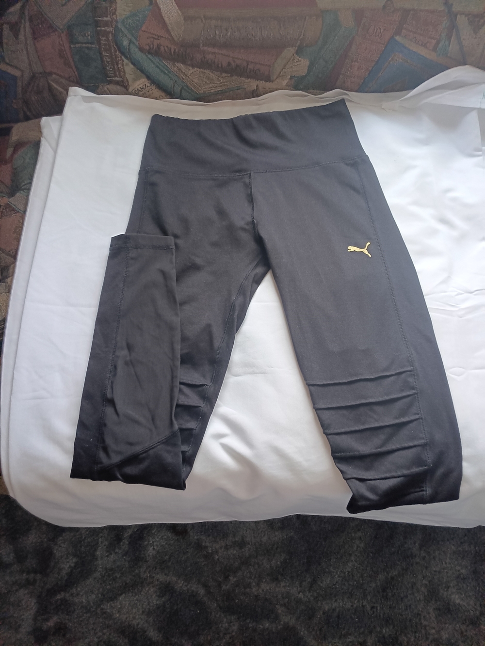 Puma Womens Black Leggings with Gold Puma Logo